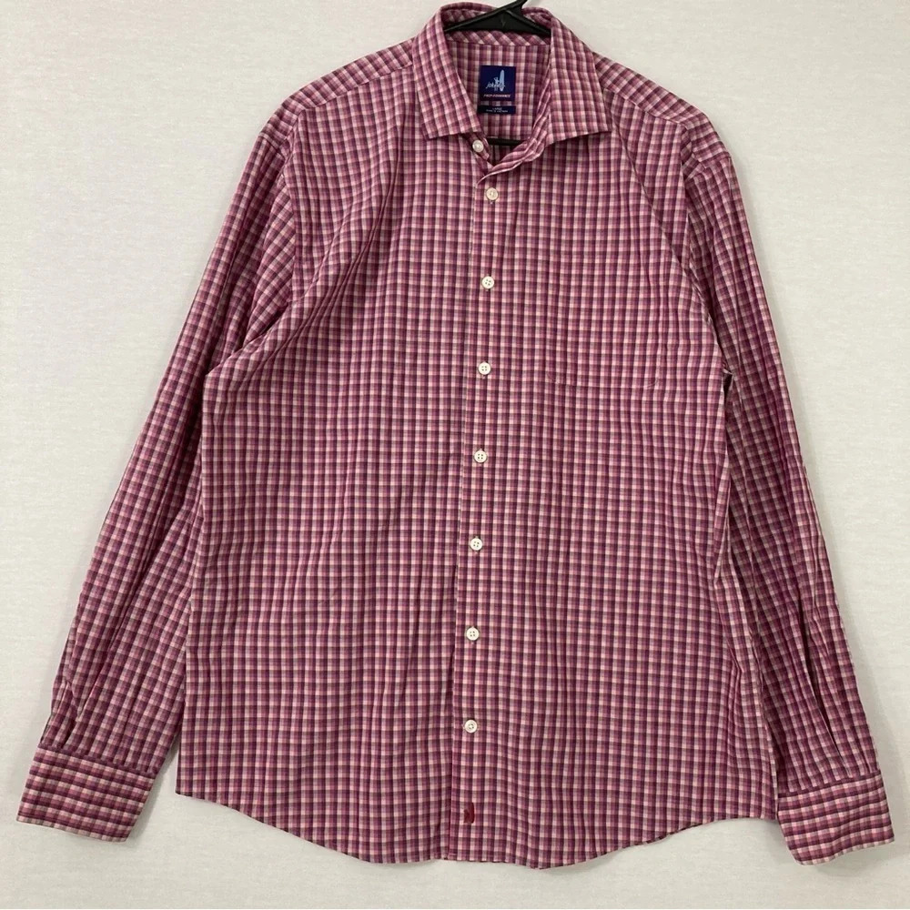 Johnnie-O Performance Plaid Long Sleeve Button Down size Large